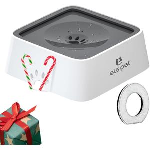 ELS PET No Spill Slow Water Feeder - Large Capacity 70oz/2L Travel Bowl for Dogs & Cats Anti-Gulping, Keeps Floor & Beard Dry, Dishwasher Safe, Activated Carbon Filter Included (Grey)
