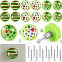Fumete 12 Pieces Christmas Green Cabinet Knobs Covers Cute Green and Red Drawer Knobs Table Dressing Cupboard Wardrobe Closet with Screws for Holiday Winter Christmas Decor, 1.1 Inches/ 28 mm