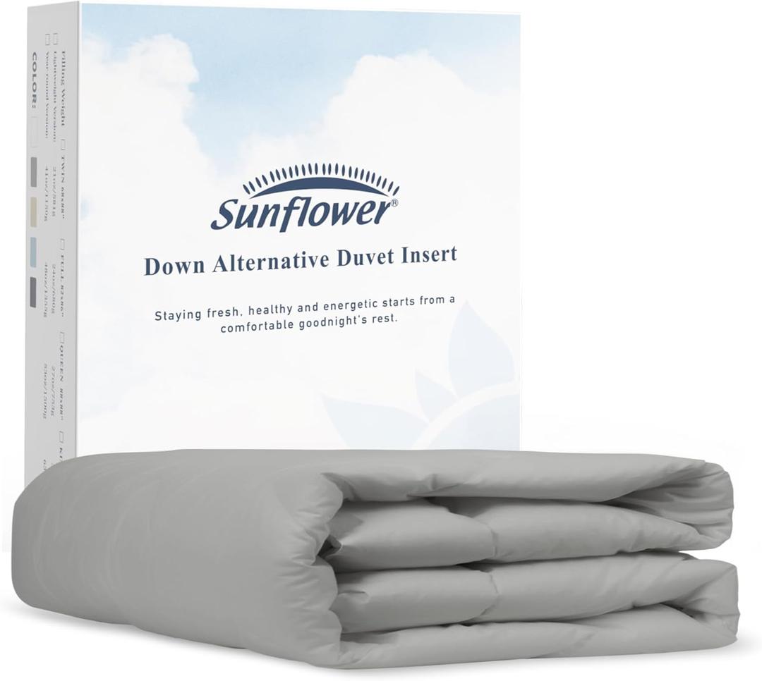 sunflower Full Size Silver Gray Comforter Lightweight Down Alternative Filling 100% Cotton Shell Bedding Full Comforter Blanket for Hot Sleepers with Corner Tabs Soft Breathable Machine Washable