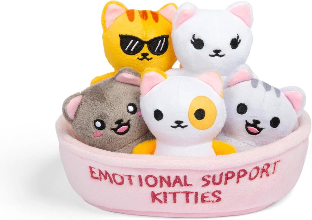WHAT DO YOU MEME? Emotional Support Kitties by Relatable, Cuddly Stuffed Animals and Toys, Squishy Toys and Plushies, Great Ideas for Loved Ones of All Ages, Includes 5 Plushies with Carrying Basket