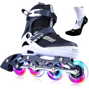 PAPAISON Adjustable Inline Skates for Kids and Adults with Full Light Up Wheels, Outdoor Roller Skates for Girls and Boys, Men and Women