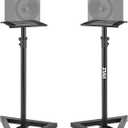 Pyle Speaker Stand Pair of Sound Play 1 and 3 Holder - Telescoping Height Adjustable from 26 - 52 Inch High Heavy Duty Three-point Triangle Base w/ Floor Spikes and 9 Square Platform, Black
