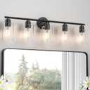 Bathroom Vanity Light Fixtures Matte Black Bathroom Lighting Fixture, 5 Lights Bathroom Light Fixture Over Mirror, Modern Black Vanity Light, Wall Sconces with Glass Shades