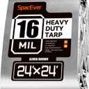 24x24 FT Tarp Waterproof, 16 Mil Tarps Heavy Duty Waterproof Multipurpose Protective Cover UV Resistant Rip & Tear Resistant with Grommets Reversible for Home Boats Cars Camping (Sliver/Brown)