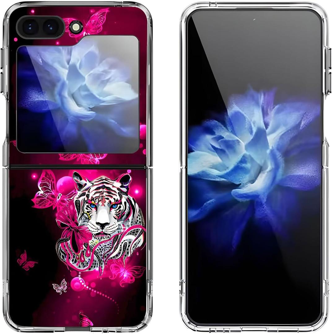 Case for Samsung Galaxy Z Flip 5,White Tiger Butterfly Anti-Scratch Solid Hard case Protective Shookproof Phone Cover for Samsung Galaxy Z Flip 5