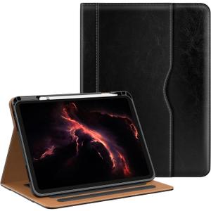 OKP Case for iPad 11-inch (A16) 2025 / 10th Generation 2022, for ipad 11th /10th 10.9 inch with Multi-Angle Viewing PU Leather Stand Cover with Pencil Holder & Pocket, Auto Sleep/Wake, Black