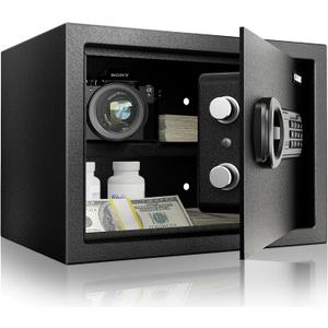 Goldenkey 1.2 Cu.Ft Modern Home Safe  Digital Keypad & Key, Steel Safe with Removable Shelf, Secure Storage for Documents & Cash, 9.84"D x 13.78"W x 9.84"H
