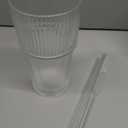 20oz Ribbed Glass Cups with Lids and Straws,1PCS Glass Tumbler with Straw and Lid,Iced Coffee Cups Drinking Glasses for Juice Whiskey Cocktail Beer