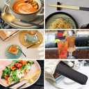 AARAINBOW 6 Pieces Stainless Steel Flatware Set Portable Reusable Cutlery Set Travel Utensils Set Including Chopsticks Knife Fork Spoon Straws Cleaning Brush Dishwasher Safe (B-Black golden)