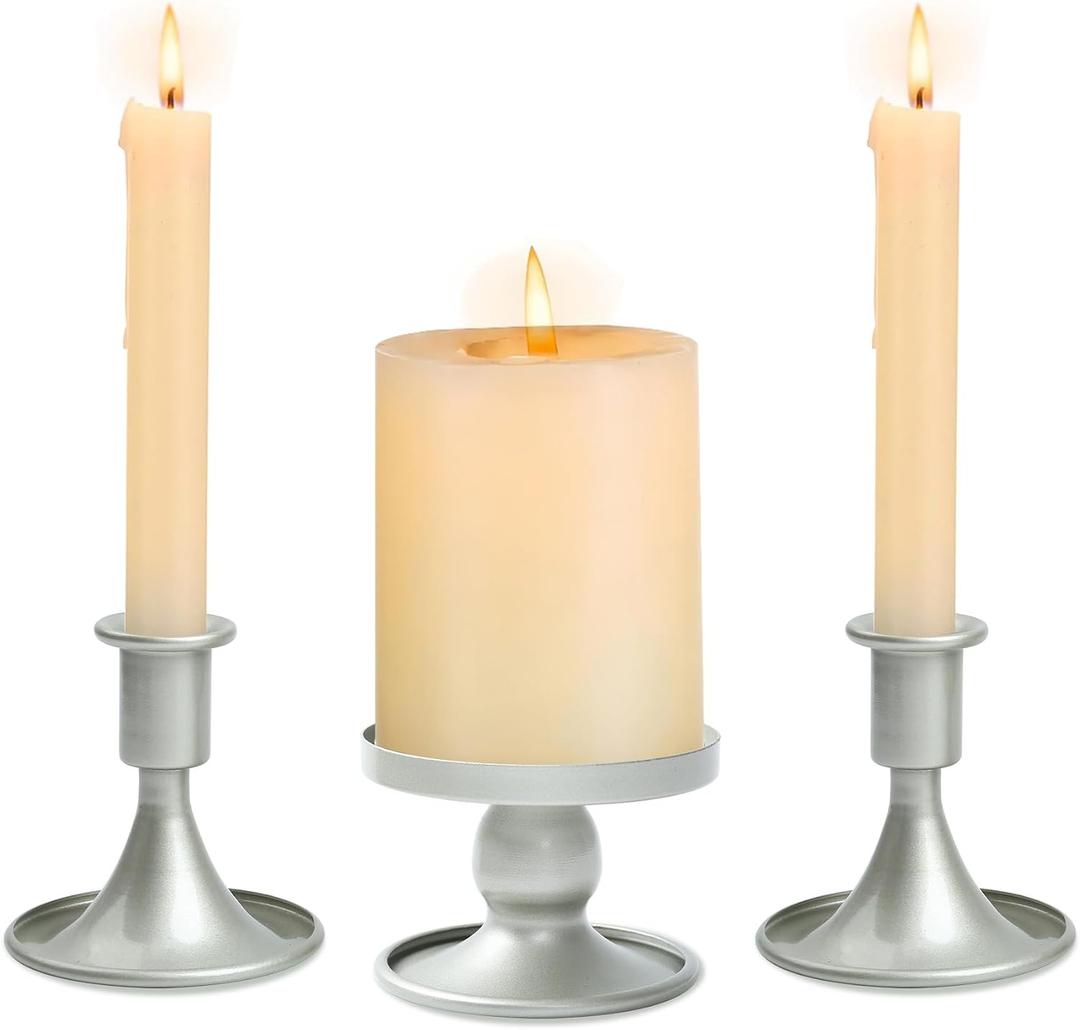 Unity Candle Holder - Unity Candle Holders for Weddings, Metal Unity Candlestick Holder Set of 3, Decorative Unity Candle Stand for Wedding Ceremony Table Centerpiece Decoration Gift (Silver)