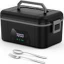 Cordless Heated Lunch Box, Smart Timer Automatic Heating Food Warmer for Adults, 5.5-Cup Portable Electric Lunch Container with Handheld Insulated Bag（Dark Black）