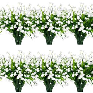 12 Bundles Artificial Flowers for Outdoors Summer Decor, Realistic UV Resistant Fake Plants Faux Plastic Flowers for Outside Planter Home Gardens Patio Porch Yards Spring Cemetery Decor(White)