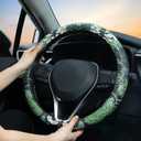 Sage Green Floral Steering Wheel Cover Auto Leather Steering Wheel Protector, Anti-Slip, Breathable, Absorbing Sweat, Universal Floral Car Accessories 14.515 inch,Fit for Most Car, Trucks, SUV