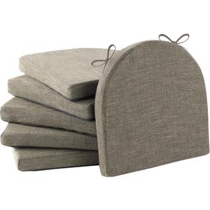 IPYNBAP Chair Cushions for Dining Chairs with Ties and Removable Cover, Dining Kitchen Chair Pads with Non-Slip Bottom, High-Resilience Indoor Seat Cushions, 16'' x 16'' x 2'', Set of 6, Khaki