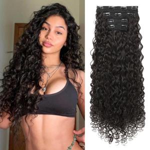 LONAI 4PC Clip in Hair Extensions, 100 Pure Protein Silk Curly Hair Extension for Women, 26 Inch Long Soft Natural Hair Extensions-Dark Chocolate Brown