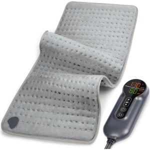 Heating Pad - Electric Heating Pad for Back Pain and Cramps Relief, Moist Heat Pad for Shoulder, Knee, Neck, 6 Heat Settings & Auto Shut Off and Machine Washable, 24" x 12" (Light Gray)