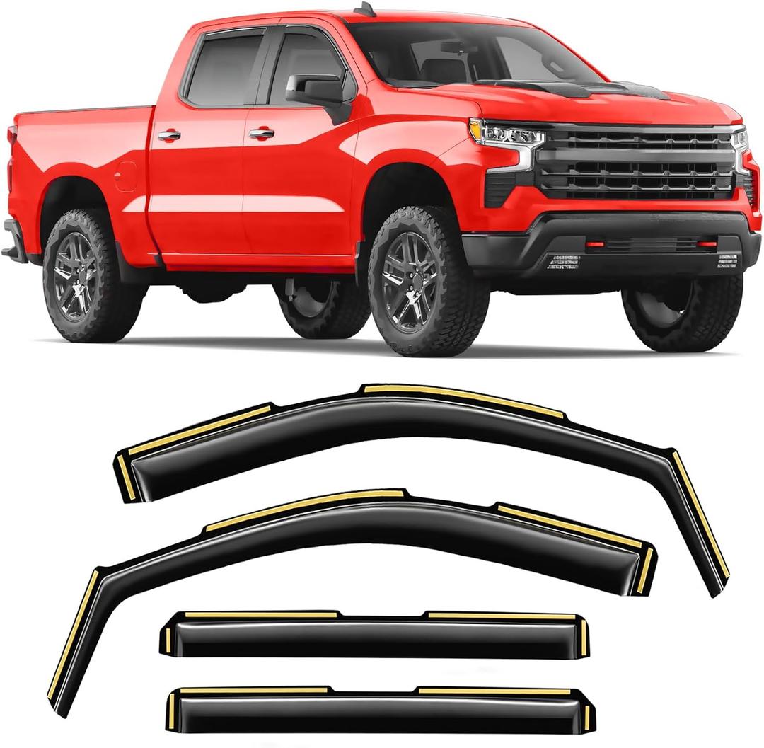 in-Channel Window Rain Guards Fit for Chevy Silverado 1500 & GMC Sierra 1500 Crew Cab 2019-2026 Extra Durable Window Deflectors Window Vent Visors Truck Vent Shades Exterior Car Accessories