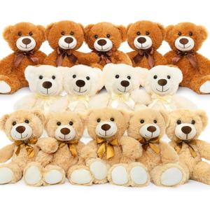 MorisMos 14 Piece Teddy Bears Bulk Baby Shower,14 Inch Cute Teddy Bear Stuffed Animals Plush, Small Stuffed Bears, Centerpiece Decoration, Brown, White, Dark Brown (14 Pcs Elegant)