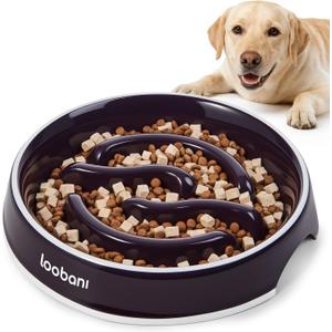 LOOBANI Slow Feeder Dog Bowls - 3.5 Cups Ceramic Slow Feeder Dog Bowls for Large Dogs, Slow Feeding Easy-Grip Handles, Perfect for Fast Eaters Goldens, Labradors & Huskies (L, Purple)