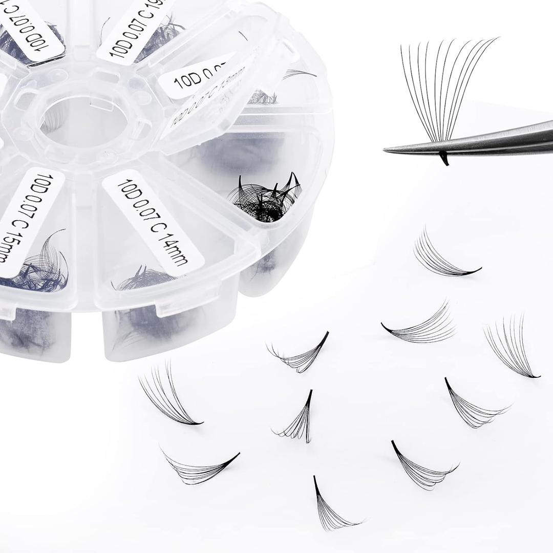 Premade Fans Short Stem 500 PCS 10D Eyelash Extensions 0.07mm C/D Curl 13-20mm Mixed Length WENDY LASHES Russian Volume Pre-made Lash Extension (500PCS-10D-0.07-D, 13-20mm mixed tray)