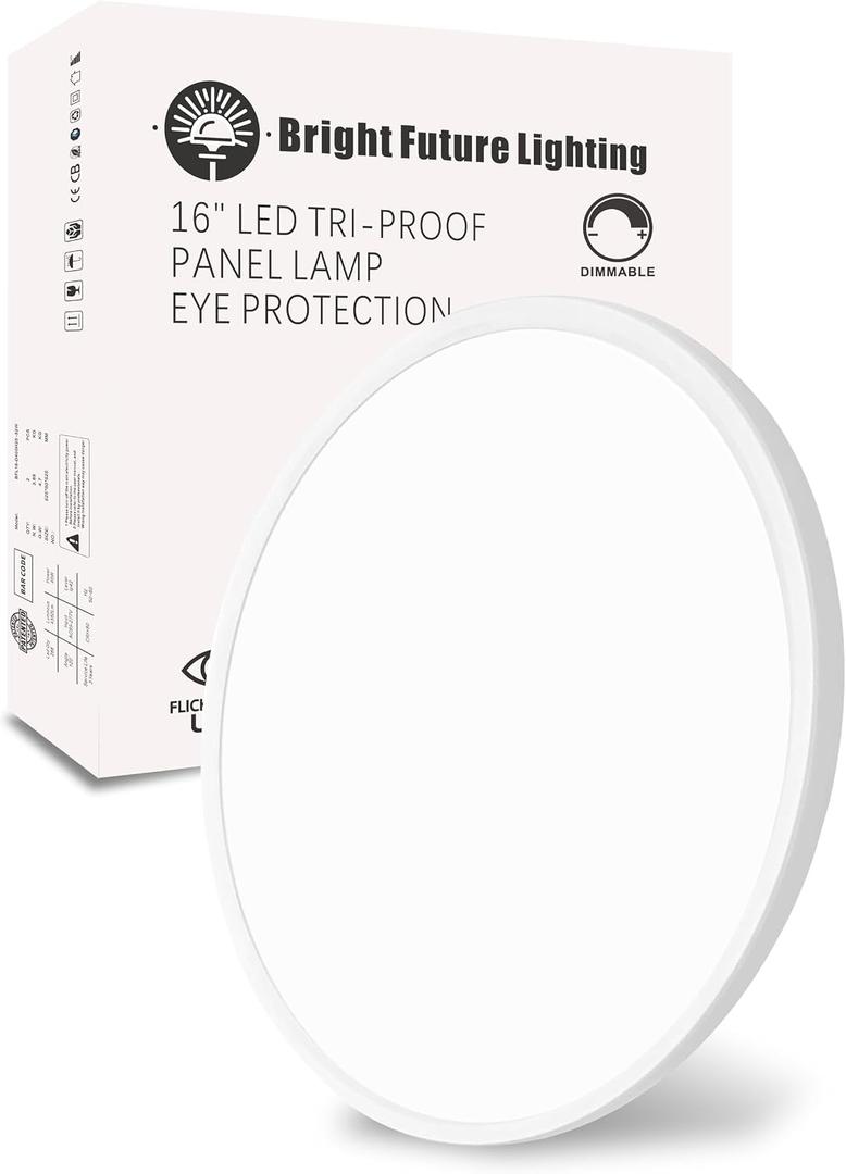 1Pack 16 Inch Dimmable LED Flush Mount Ceiling Light Panel,32W 3480LM,3000K/4000K/6000K CCT Selectable,Ultra Thin Round White Ceiling Light Fixture for Hallway Kitchen Bedroom Home Office Bathroom