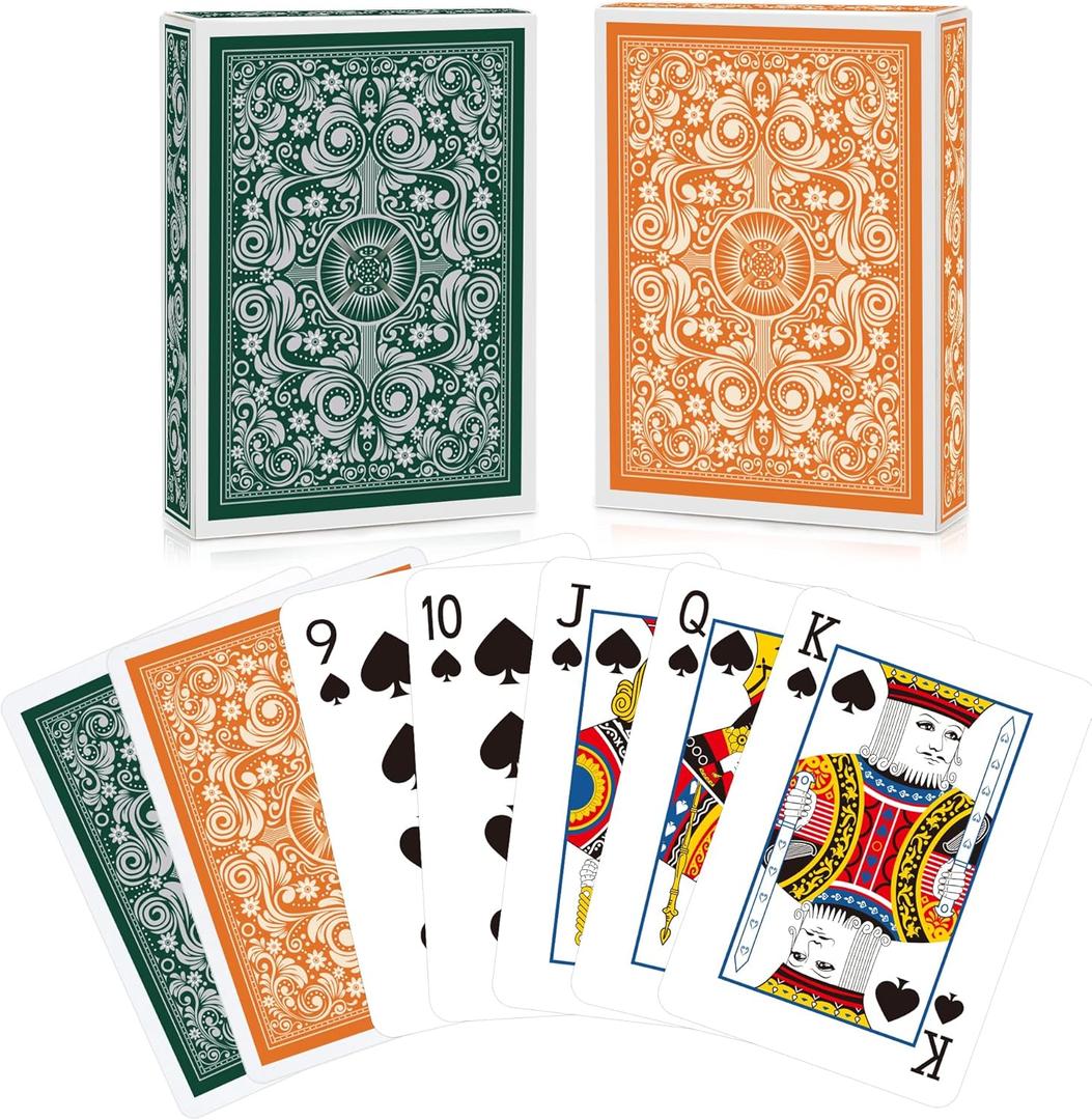 Playing Cards 2 Pack,Deck of Cards,Fun Cards Game for Adults,Poker Cards Professional,Standard Playing Cards Set,Suitable for Game Night,Various Party Games (Green/Orange)