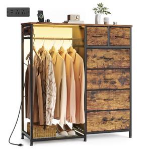 SONGMICS Dresser with Hanging Rod, Closet Organizer with 6 Fabric Drawers
