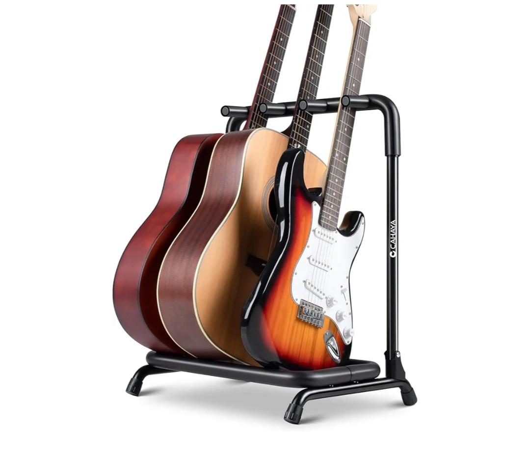 CAHAYA Multi Guitar Rack: 3 Holder Stand, Universal Guitar Display Rack With Thick Rubber Padding for Classical, Acoustic and Electric Guitars & Bass CY0344