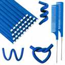60 Pieces Flexible Curling Rods 9.45 x 0.31 inches, Soft Foam No Heat Hair Rollers for Long Hair Short Hair Women Girls, Hair Curlers Set with Steel Pintail Rat Tail Comb, Dark Blue