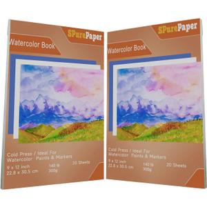 Watercolor Paper Pad 9x12 Inch Water Color Paper 140lb/300gsm, Acid-Free Cold Press Textured 20 Sheets for Painting, Drawing, Mixed Media Art Supplies for Artists, Students, Beginners (1)