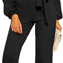 Womens Casual Jumpsuits Loose Fit Belted Dressy Long Sleeve Crewneck Autumn Jumpsuit Long Wide Legs Formal Rompers (XL, Black)