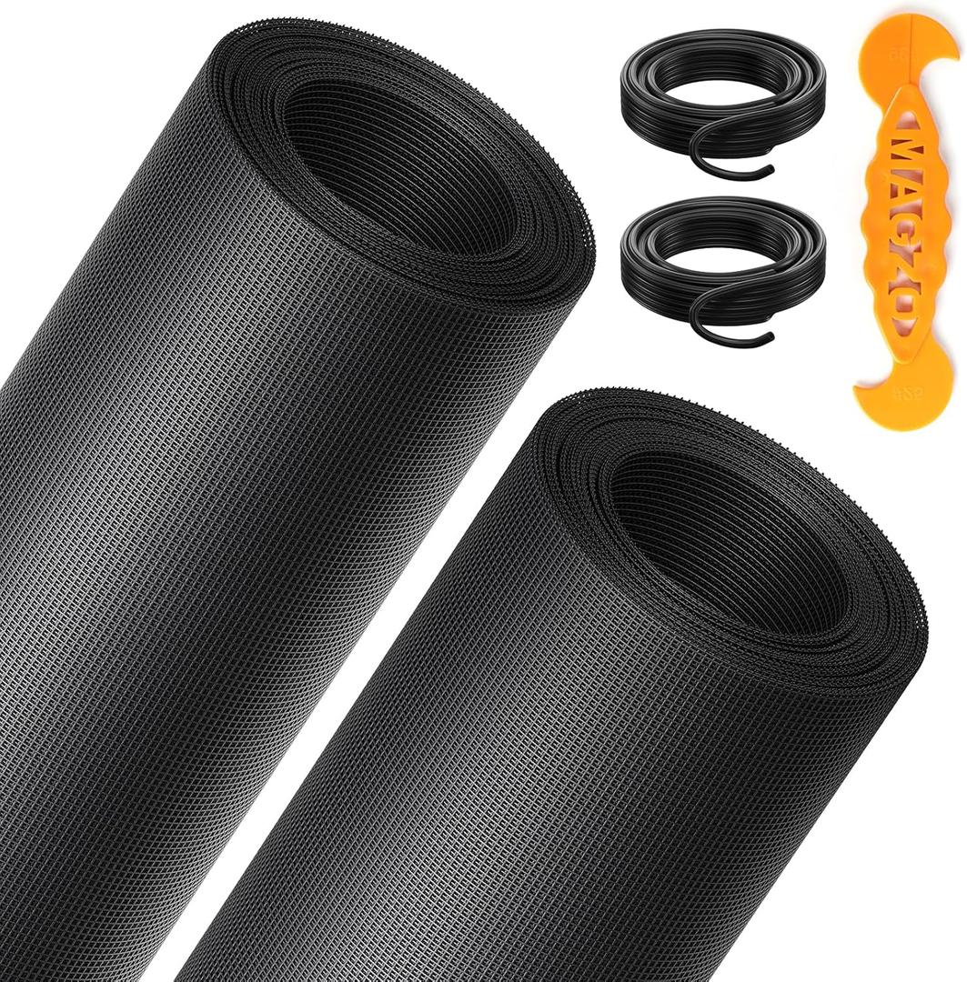 2PACK MAGZO Window&Door Screen Replacement Kit, 48''W x 99''L, with Retainer Spline (Total 65.6 FT) and Press-Fit Roller Tool, Polyester Scratch-Proof, Net Roll Repair for Sliding/House Windows, Black 2PACK MAGZO Window&Door Screen Replacement Kit, 48''W x 99''L, with Retainer Spline (Total 65.6 FT) and Press-Fit Roller Tool, Polyester Scratch-Proof, Net Roll Repair for Sliding/House Windows, Black