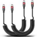 Vienceen Coiled USB C to USB C Cable, 2 Pack Retractable Type C Carplay Cord, Coiled USBC Android Auto Cable for Galaxy S24/S23/S22, iPhone 15/16, Pixel 8, One Plus 12, Moto G8 and CarPlay