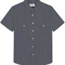 TUNEVUSE Linen Shirts for Men Summer Button Down Shirt Casual Short Sleeve Striped Beach Shirt with Pockets Navy Large (Gray, L)