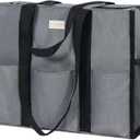 TOPDesign Utility Water Resistant Tote Bag with 13 Pockets, Top Zipper Closure & Thick Bottom Support, for Working Women (Medium, Light Grey)