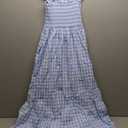 Women's Retro Plaid Smocked Dress Spaghetti Strap Flounce Long Dress Small