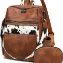 AGLOD Leather Backpack Purse for Women Designer Ladies Shoulder Bag Fashion Faux Work Travel Daypack (Cow Brown)
