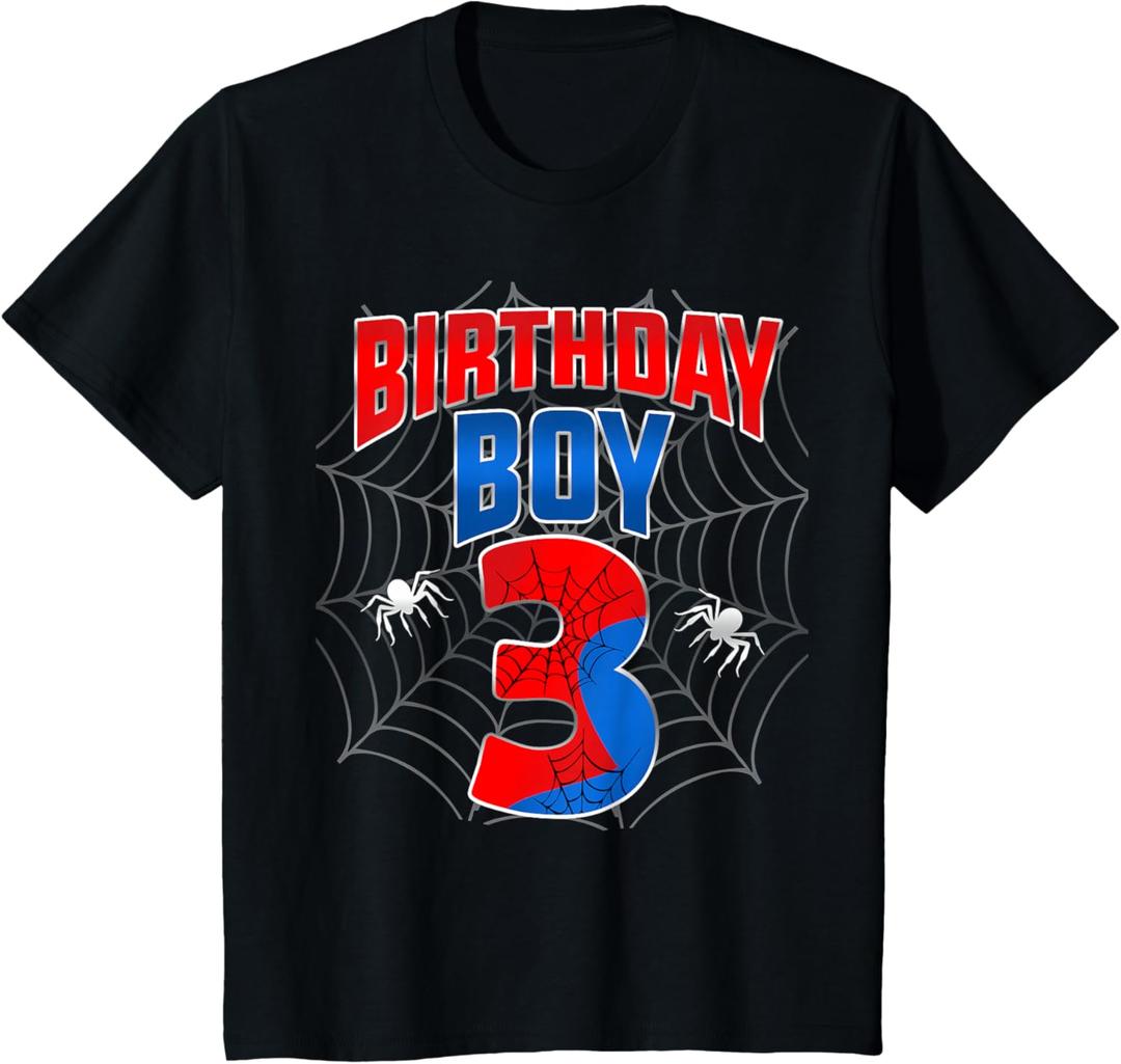 Kids Spider Web Three 3 Years Old It's My 3rd Birthday Boy T-Shirt 3T