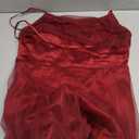 Women Backless Dress Sleeveless Elegance Mesh Ruffled Tie-Up Midi Dresses Flared for Party Wedding Evening Gown Wine Red L