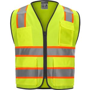 Reflective Safety vest With back plan pocket,High visibility Class 2 Heavy Duty Surveyor Vest with Zipper,Hi Vis Vest ANSI/ISEA Standard, Construction Work Vest for MenWomen Medium