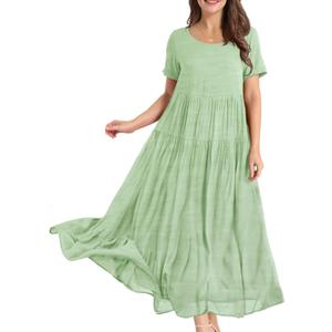 YESNO Women Casual Loose Bohemian Floral Dress with Pockets Short Sleeve Long Maxi Summer Beach Swing Dress (XL EJF Solid C Mint Green)