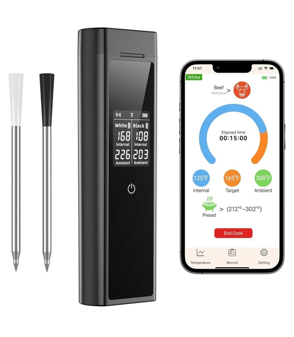 Smart Wireless Meat Thermometer Digital, 2 Probes, Advanced Bluetooth Food Thermometer for Cooking, IP67, Real-Time Monitoring & Smart Alerts with APP for BBQ, Grill, Oven, Smoker, Kitchen Gifts