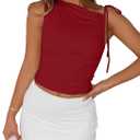 Women's One Shoulder Tank Top Sleeveless Straps Slim Fit Basic Cropped Going Out Tops (Medium, Red)