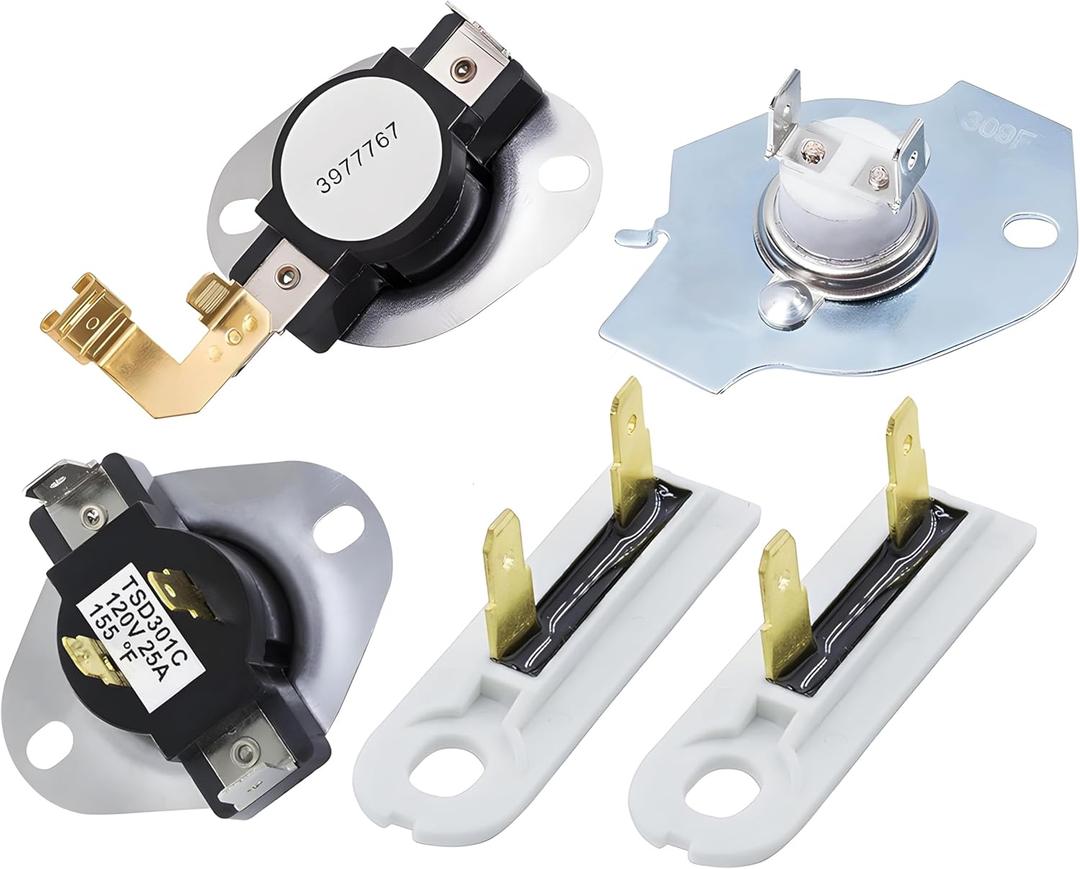 BlueStars 3387134 Cycling Thermostat 2-Pack 3392519 Dryer Thermal Fuse 3977393 Thermal Cut-Off Switch 3977767 High-Limit Thermostat Dryer Repair Kit - Compatible with Whirlpool Kenmore Maytag Dryers