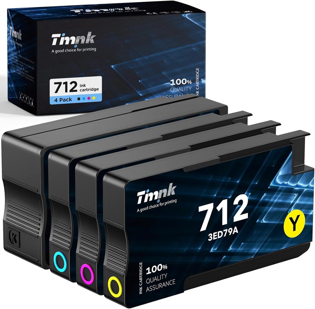 712 Ink Cartridges High Yield Replacement for 712XL Combo Pack, Compatiable with DesignJet T650 T630 T230 T210 Studio Plotter Printers (4 Pack, 80-ml Black + 29-ml Cyan/Magenta/Yellow)