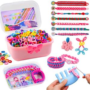 Kinizeder Bracelet Making Kit, Arts and Crafts for Girls Ages 8-12, Weaving Bands DIY Toys for Friendship Birthday Gifts for Kids 6, 7, 9, 10, 11, 13, Rubber Band Bracelet kit with 1000+ Bands