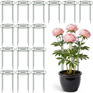 Geelin 15 Pack Peony Cages and Supports 12'' Dx 24'' H Grow Through Metal Plant Supports Frame Rings Hoops for Outdoor Plants Peony Flowers Tomato Rose(Green)