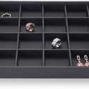Oirlv Stackable Jewelry Organizer Tray Premium Leather 24 Grid Jewelry Drawer Organizer Dresser Tabletop Trinket Earring Ring Storage