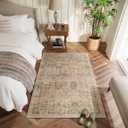 Washable 2x3 Entryway Rug, Boho Non-Slip Door Mat Vintage Distress Small Rugs for Kitchen Nursery Office Bedroom, 0.3" Neutral Oriental Throw Carpet with Cushioning Pad, Brown/Multi, C1