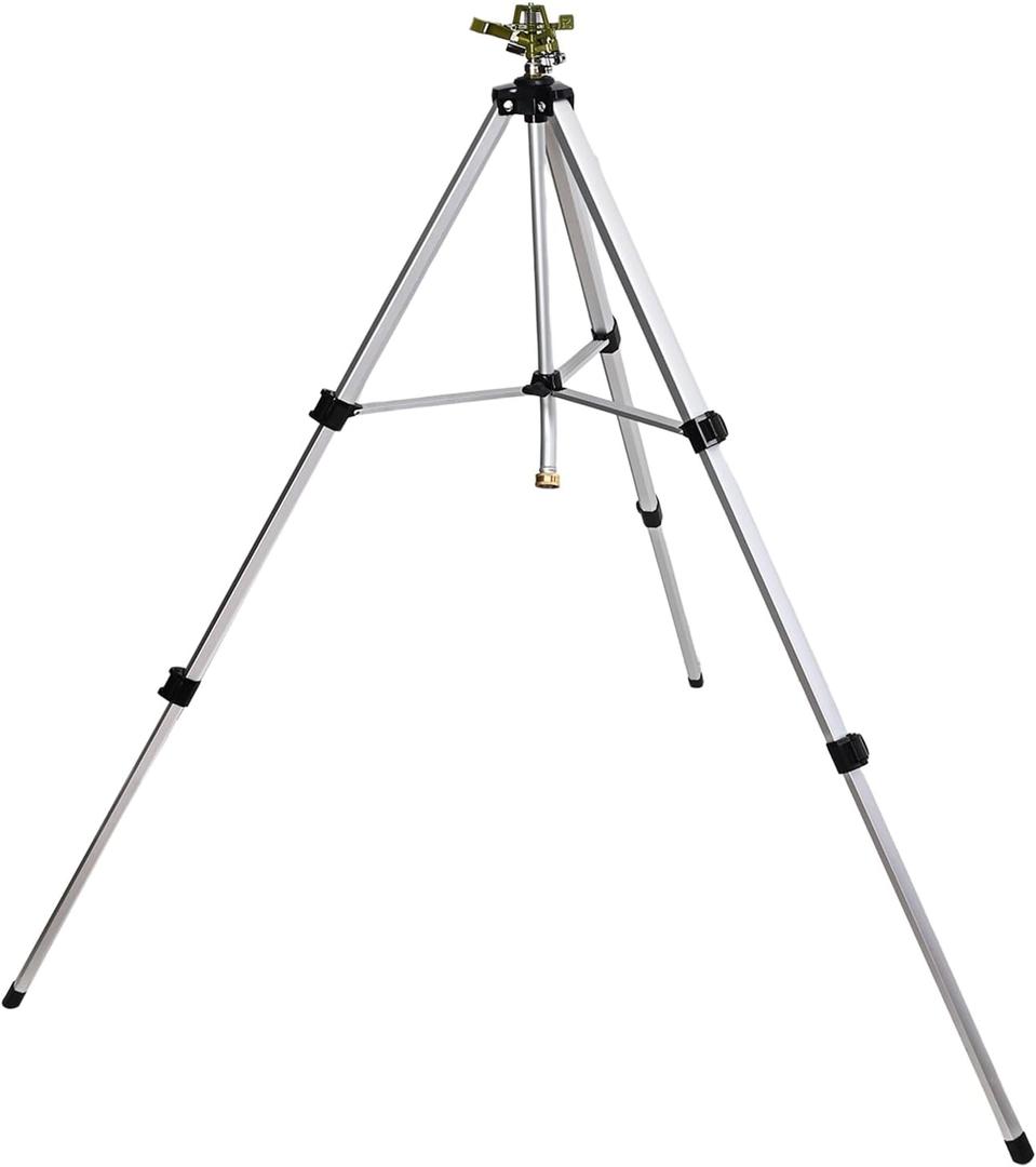 Impact Sprinkler Head on Tripod Base, Heavy Duty Lawn Sprinklers, 360 Degree Large Area Irrigation, Metal Sprinkler Nozzle with Solid Alloy Metal Extension Legs (50in)